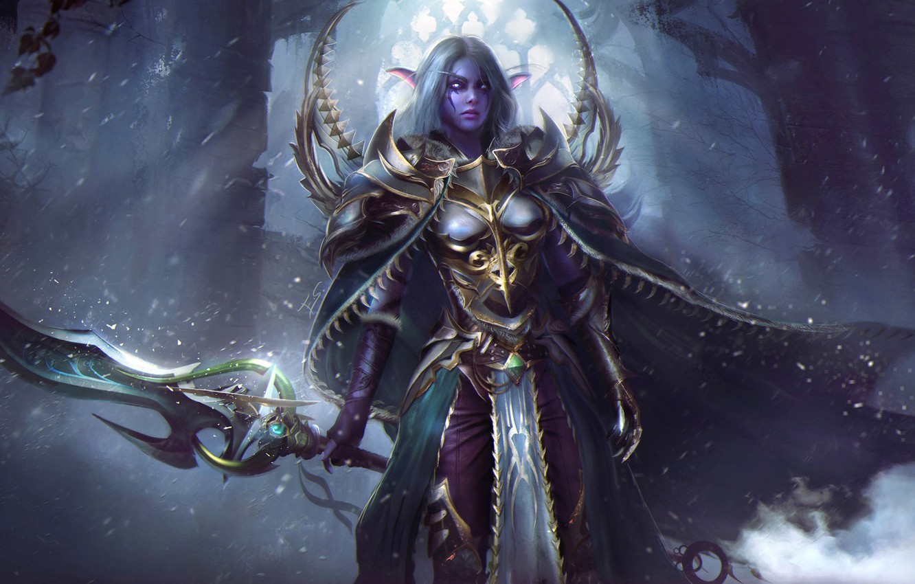 Photo Wallpaper Girl, Sword, World Of Warcraft, Warcraft, - Night Elf Warrior Art - HD Wallpaper 