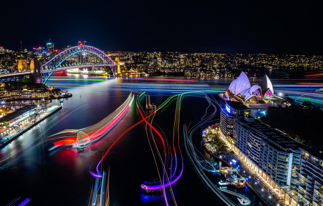 Photo Wallpaper Lights, Sydney, Cityscape, Sydney, - Sydney Vivid Show 2017 - HD Wallpaper 