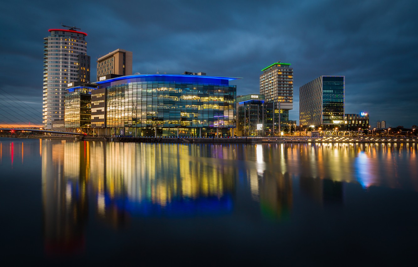 Photo Wallpaper Lights, England, Night City, Skyline, - Manchester Skyline - HD Wallpaper 