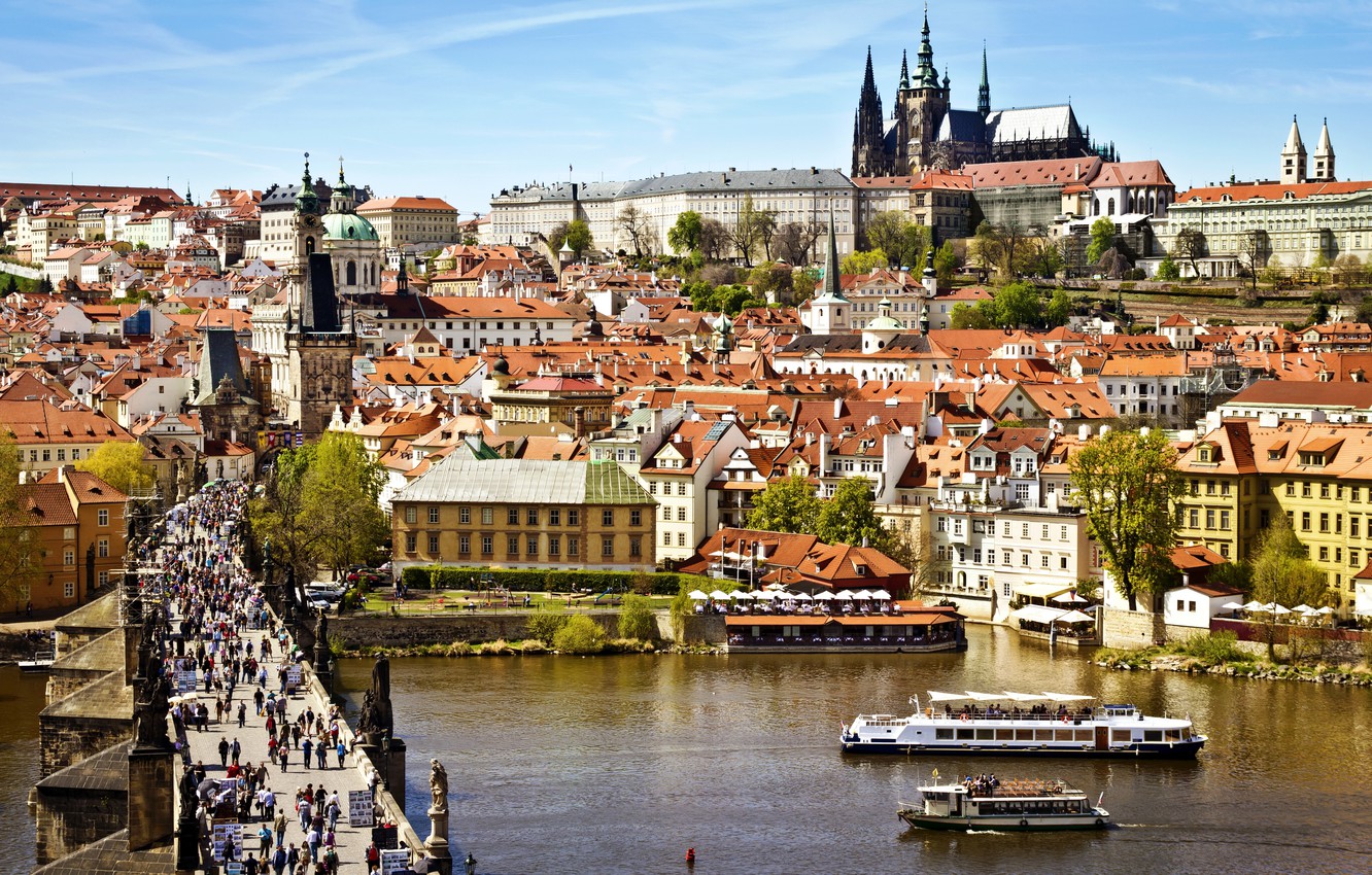 Photo Wallpaper The City, River, People, View, Building, - Praha - HD Wallpaper 