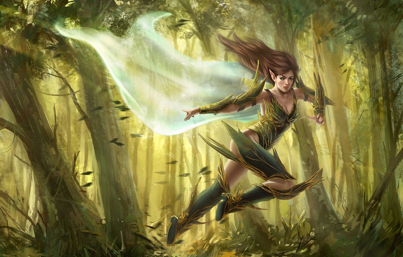 Photo Wallpaper Forest, Girl, The Wind, Fantasy, Art, - Fantasy Art Elf - HD Wallpaper 