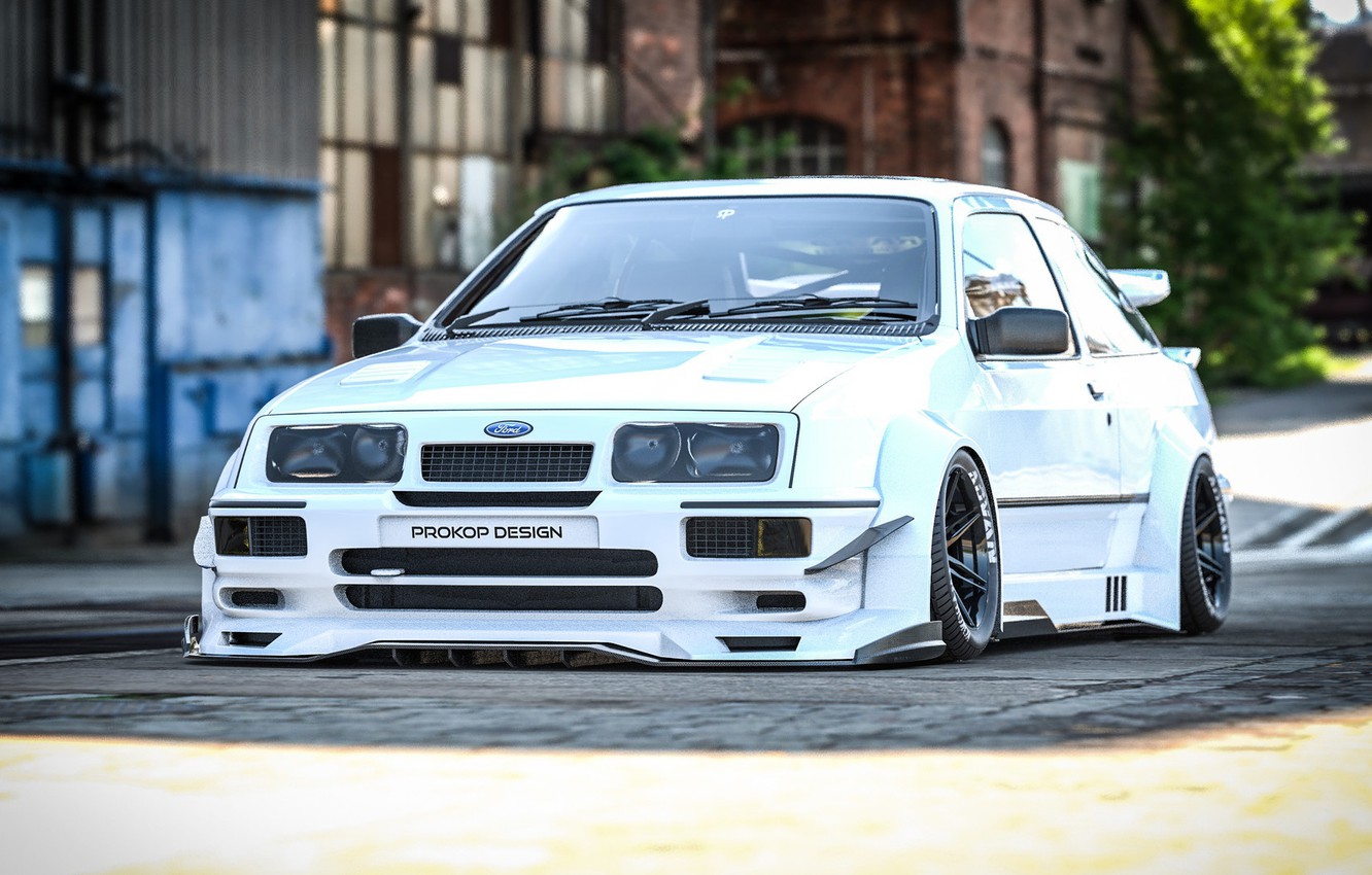 Photo Wallpaper Ford, Auto, White, Machine, Art, Rendering, - Ford Sierra Cosworth Flares - HD Wallpaper 
