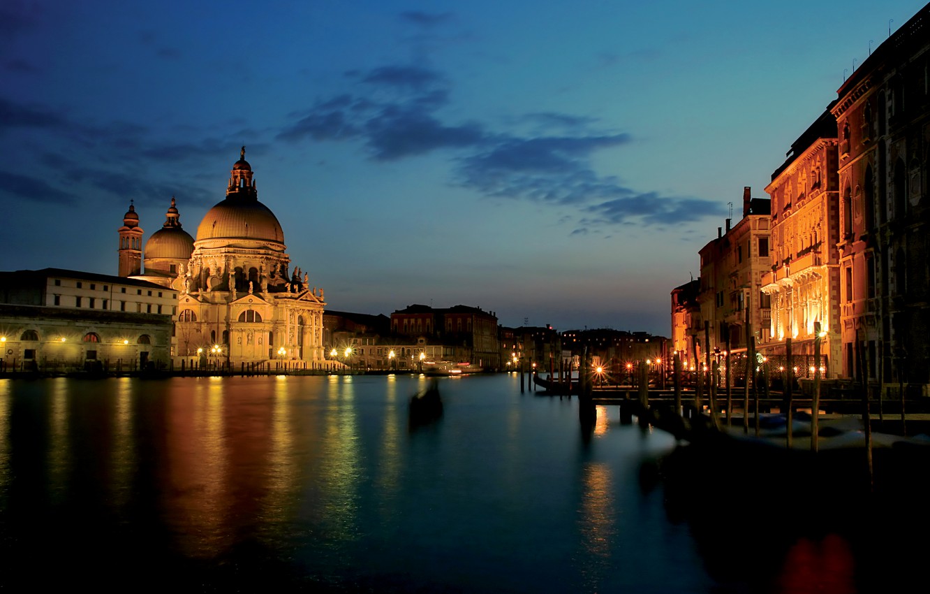 Photo Wallpaper City, The City, Lights, Italy, Venice, - Santa Maria Della Salute - HD Wallpaper 