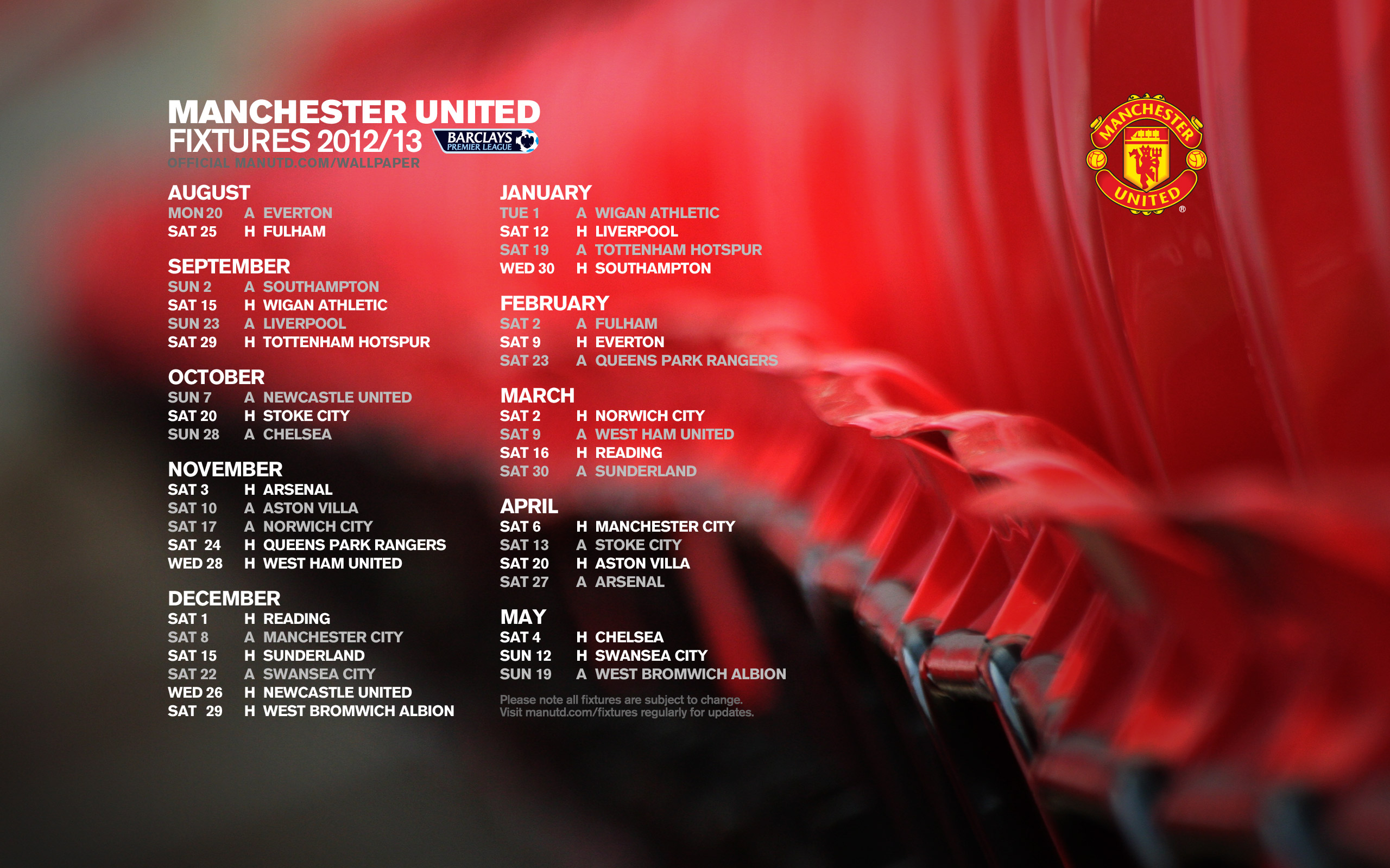 Manchester United Wallpapers 2012 - Manchester United Fixtures 2019 20 - HD Wallpaper 