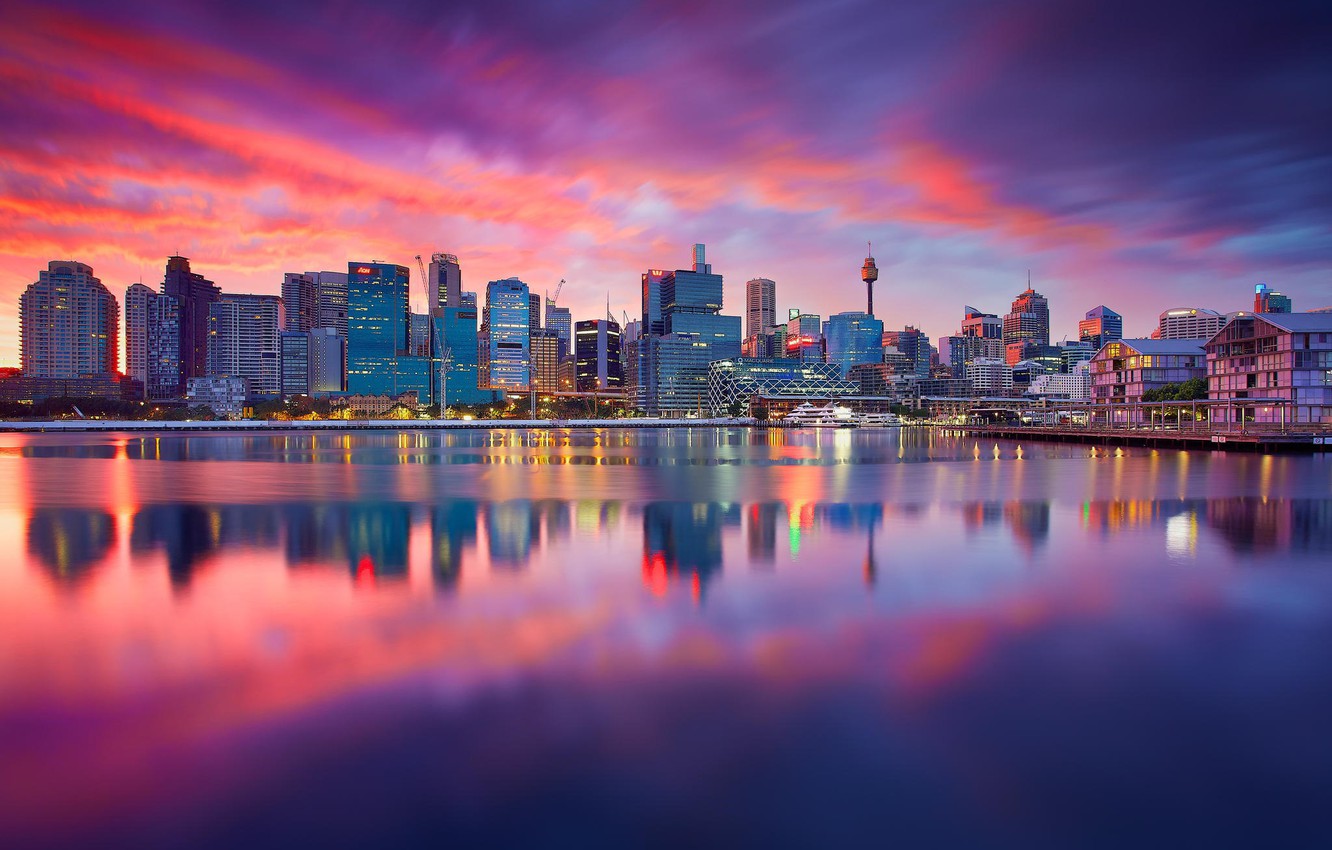 Photo Wallpaper The City, River, Dawn, Building, Home, - Skyline Hd - HD Wallpaper 