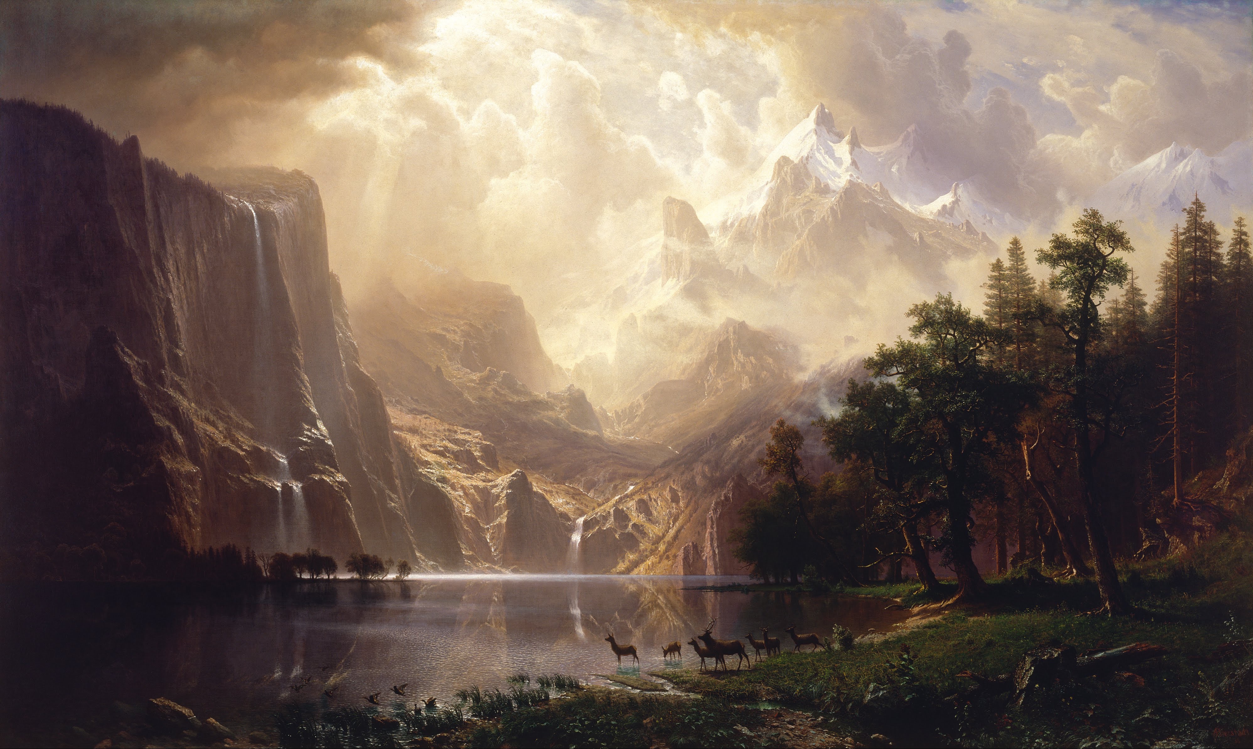Albert Bierstadt Among The Sierra Nevada Mountains - HD Wallpaper 
