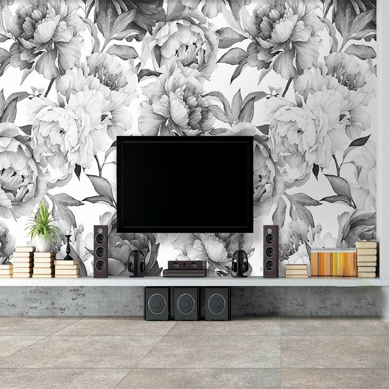 Black And White Mural Floral - HD Wallpaper 