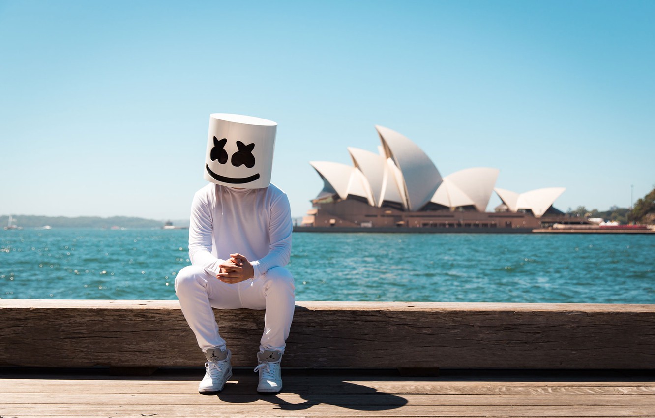 Photo Wallpaper Sea, Water, Dj, Marshmallow, Marshmello - Sydney Opera House - HD Wallpaper 