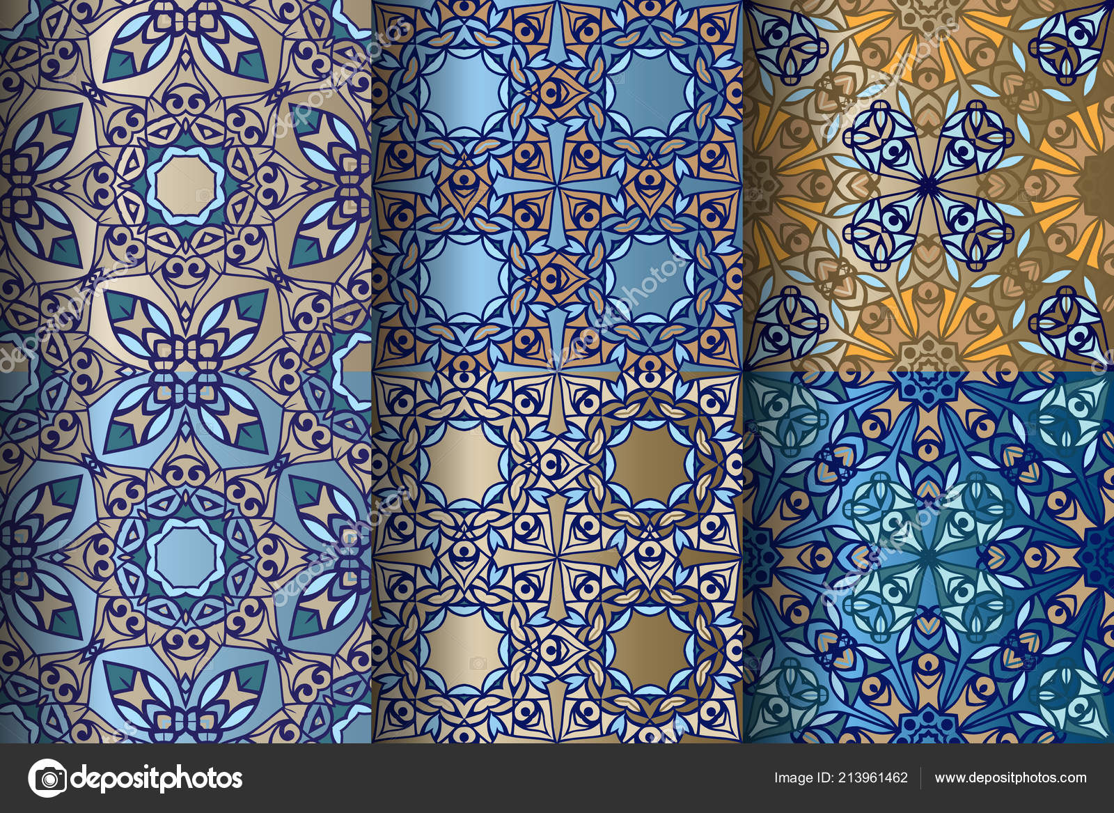 Blue Golden Patterns - HD Wallpaper 