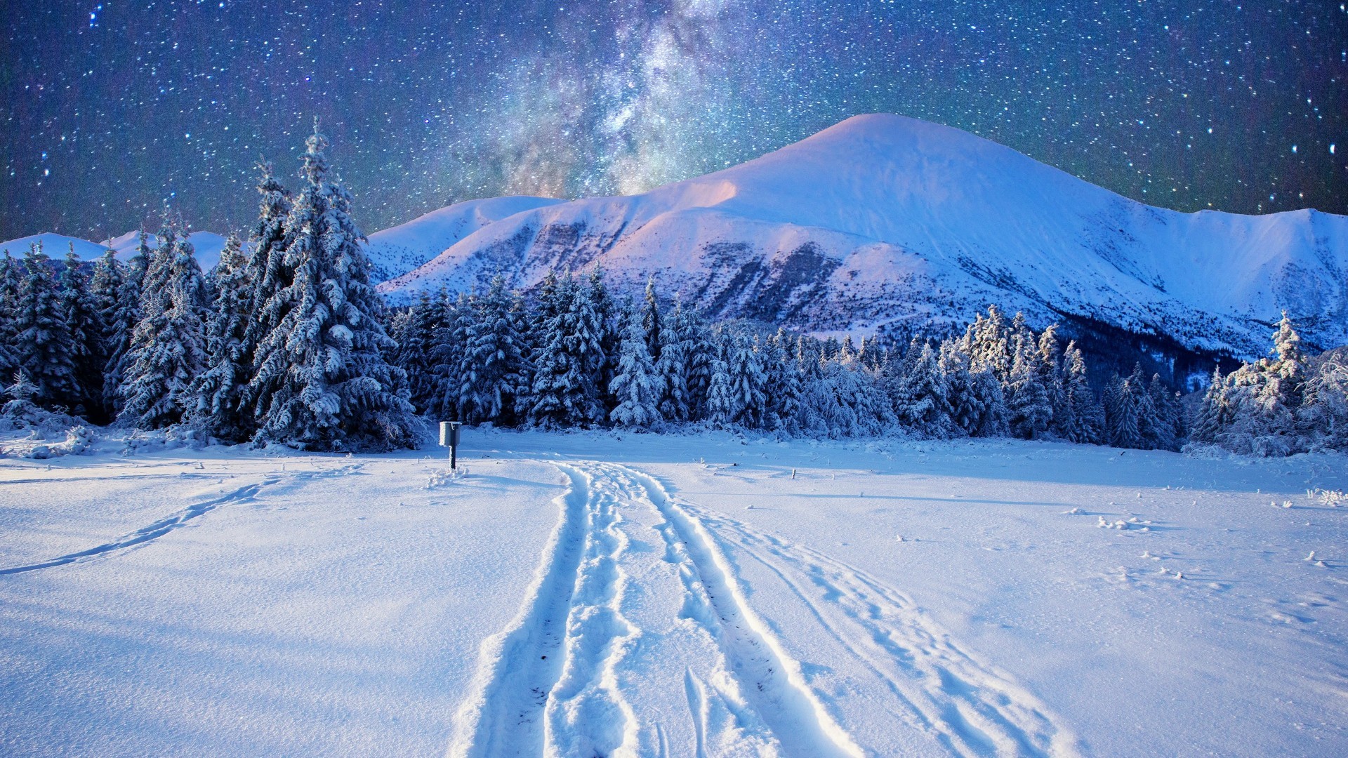 1920x1080, Milky Way On The Night Sky Over The Snowy - Winter Wallpaper Iphone - HD Wallpaper 