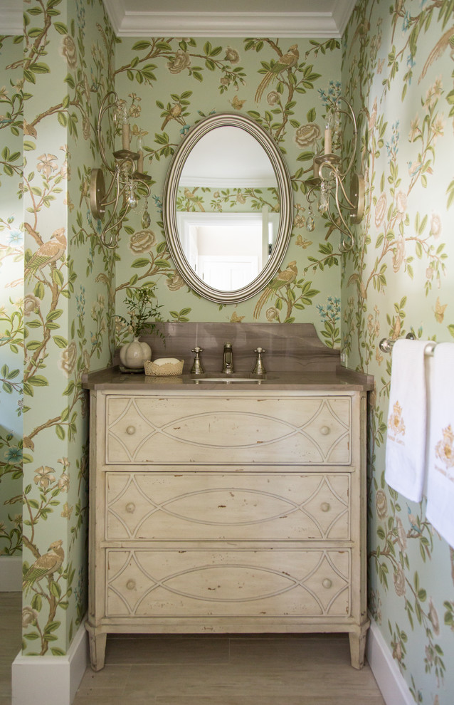 Beautiful Vanities With Tops In Powder Room Shabby - Powder Room Chic - HD Wallpaper 