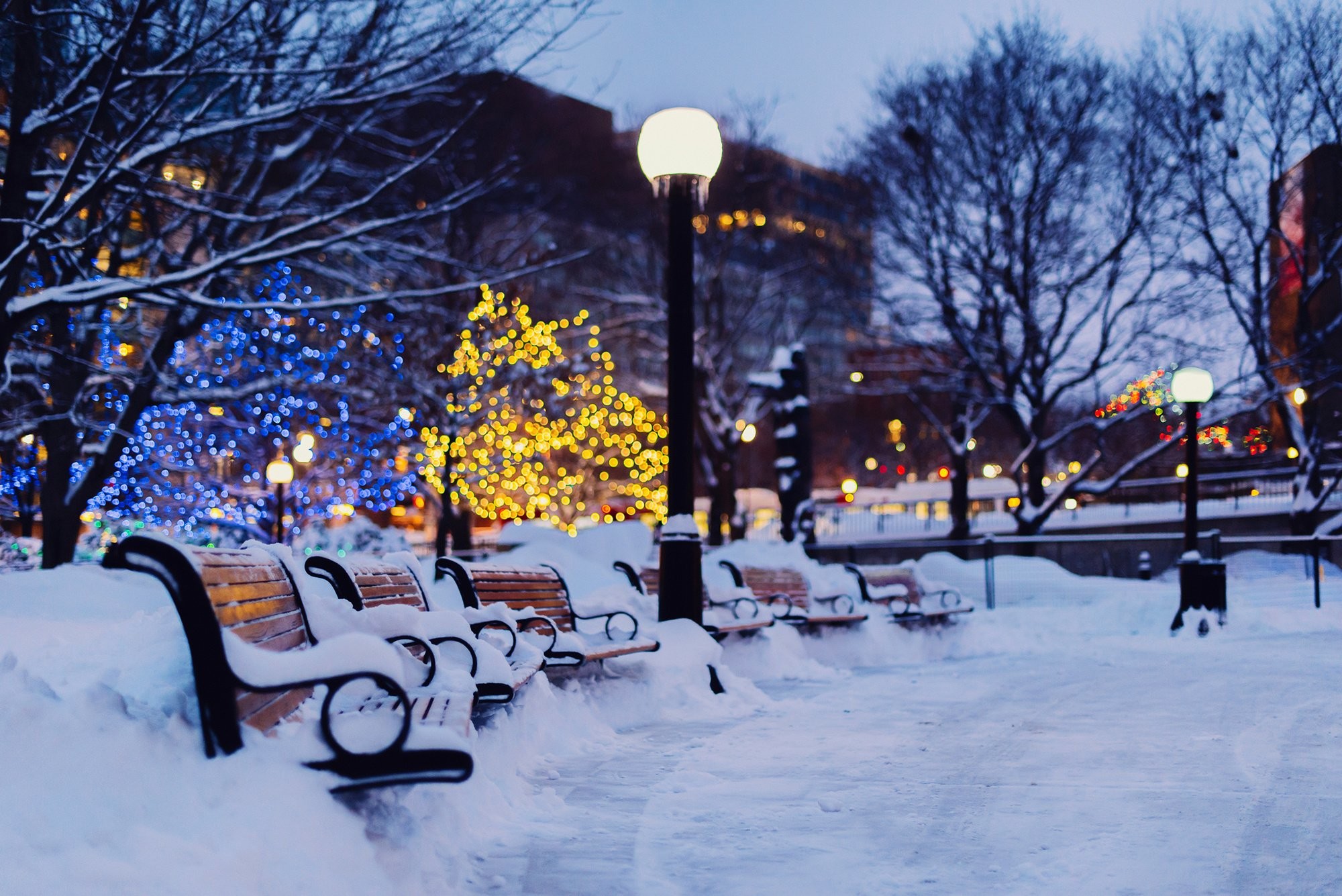 Winter Shops City Night Snow Wallpaper Background 
 - City Winter Background - HD Wallpaper 