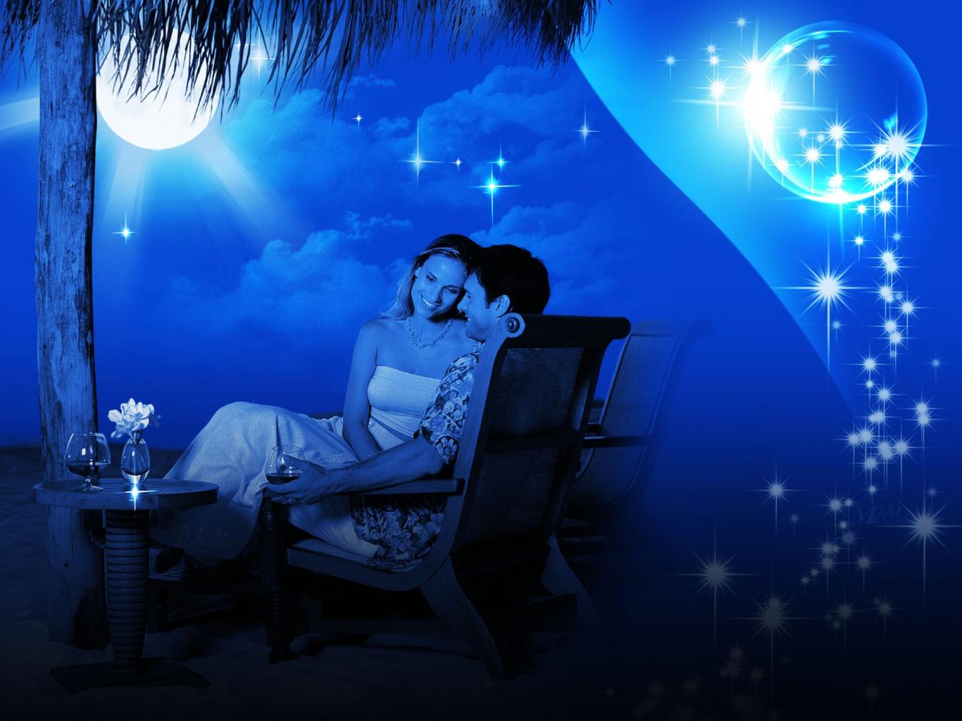 Couples In Moonlit Night - HD Wallpaper 