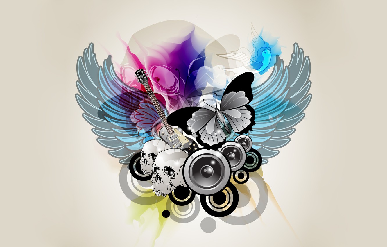 Photo Wallpaper Colors, Abstract, Guitar, Minimalism, - Music Skull Wallpaper Designs Hd - HD Wallpaper 
