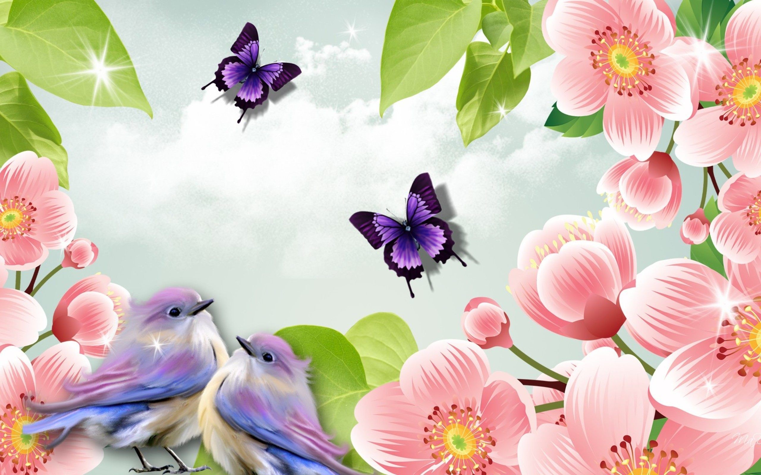 Butterflies Birds And Flowers Wallpaper Hd Download - Butterfly Bird Flower Hd - HD Wallpaper 
