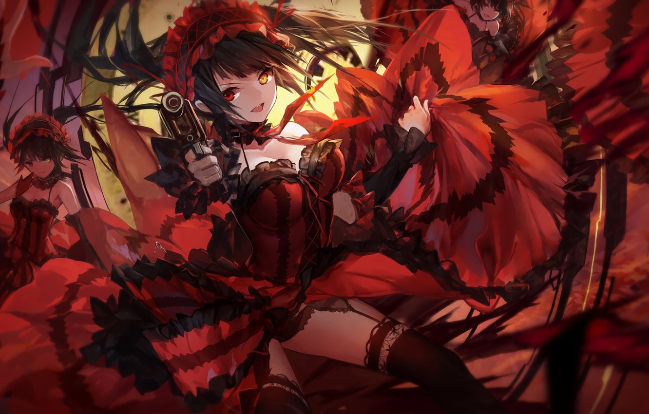 Photo Wallpaper Girl, Smile, Gun, Weapons, Anime, Art, - Kurumi Tokisaki - HD Wallpaper 