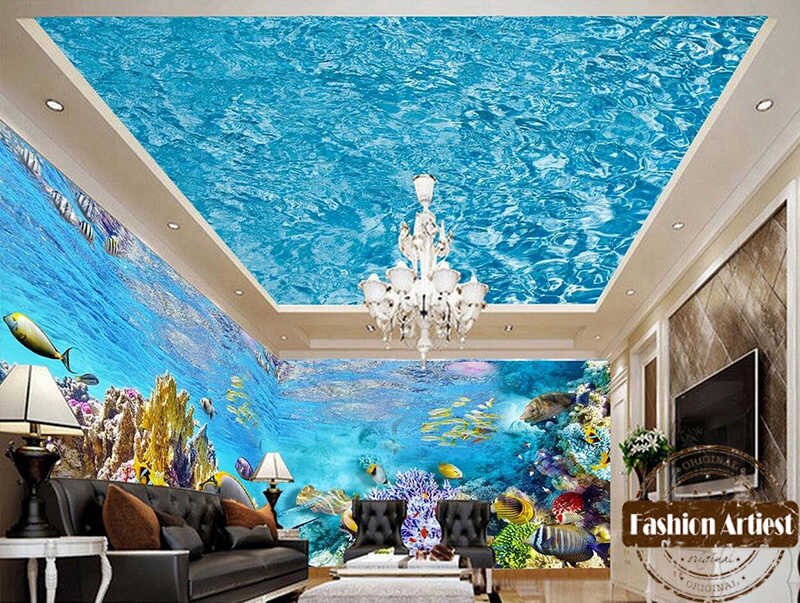 Large Wall 3d Dolphin Wallpaper Mural Sea Ocean Live - Angel Painting On Ceiling - HD Wallpaper 