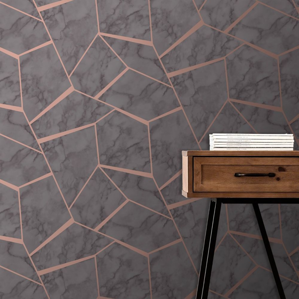 Fractal Geometric Marble Wallpaper Rose Gold Decor - HD Wallpaper 