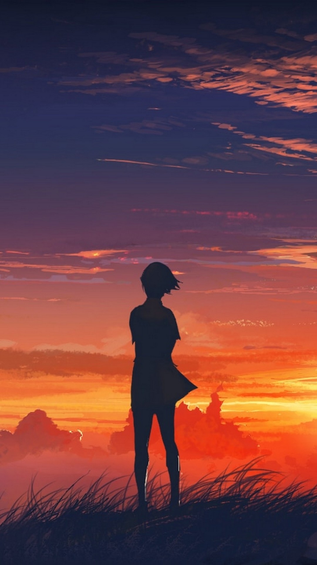 Sunset Iphone Wallpaper Tumblr With High-resolution - Sunset Anime Girl Silhouette - HD Wallpaper 