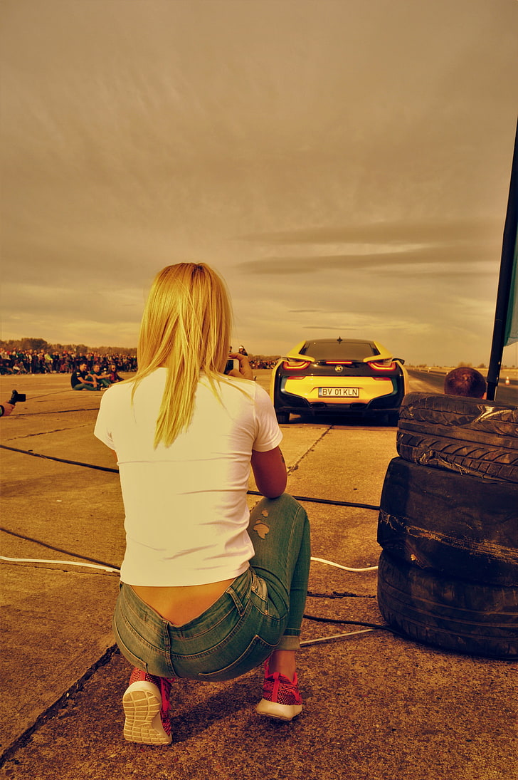 Drag Racing Romania, Bmw, Bmw I8, Back, Blonde, Tyres, - Imagenes De Rubias De Espalda - HD Wallpaper 