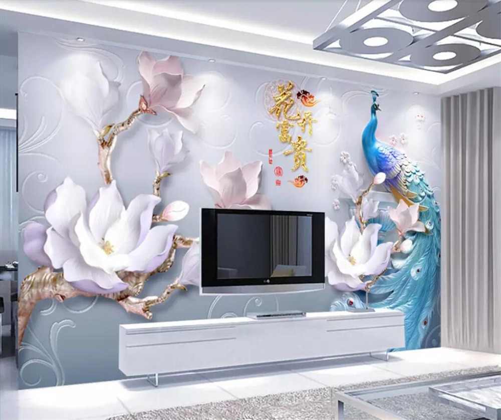 Beibehang Custom Mural 3d Photo Wallpaper Embossed - Oficina En Blanco Minimalistapavo Con Flores - HD Wallpaper 