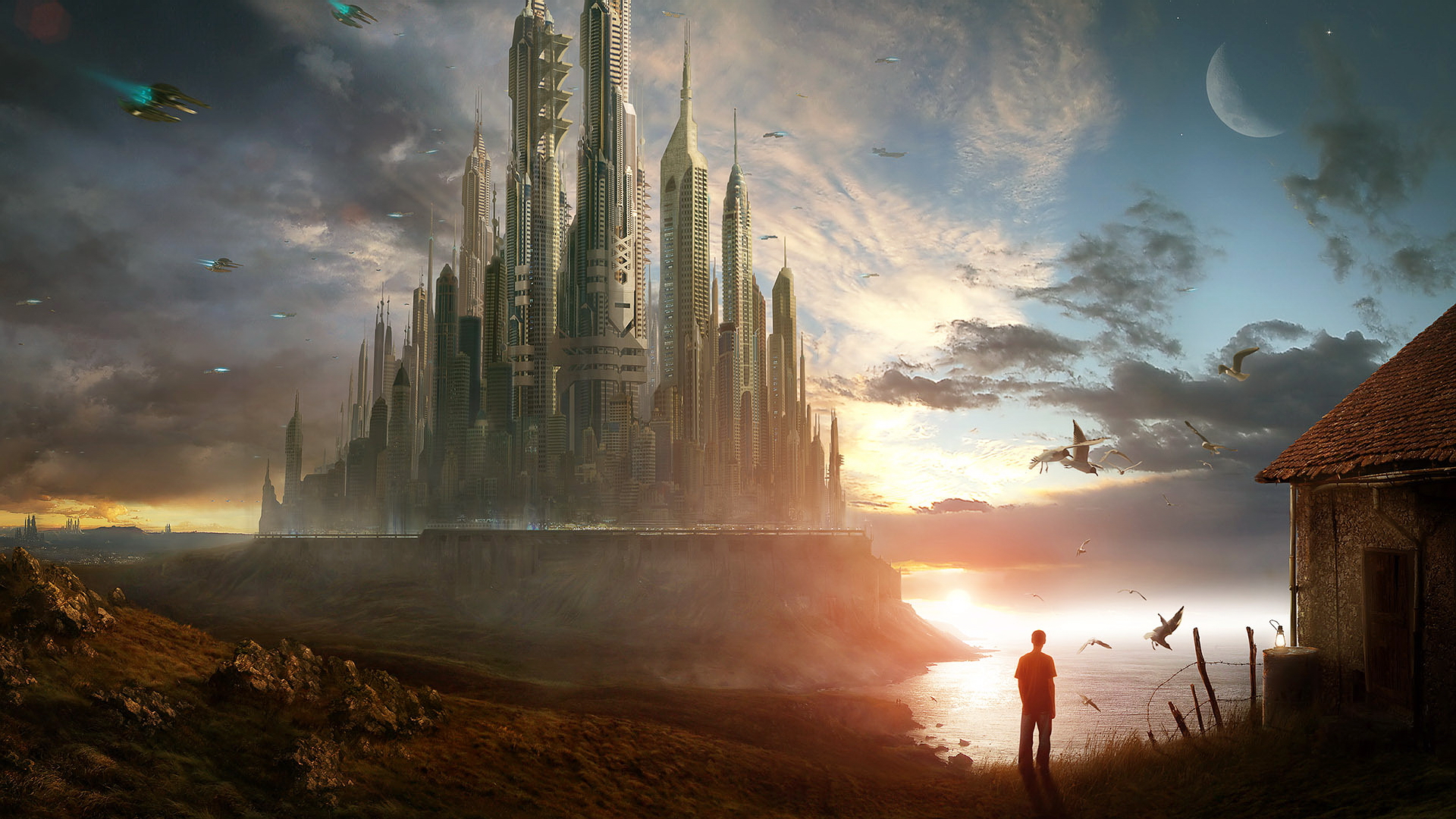 Big Alphacoders Desktop Background Images, Gsfdcy - Sci Fi Sky City - HD Wallpaper 