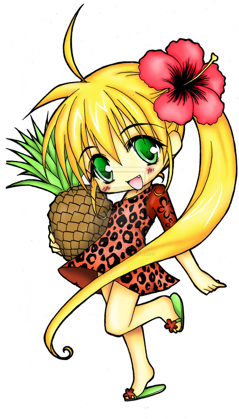 Pineapple Chibi By Sofychu Clipart Panda - Girl Holding A Pineapple Cartoon - HD Wallpaper 