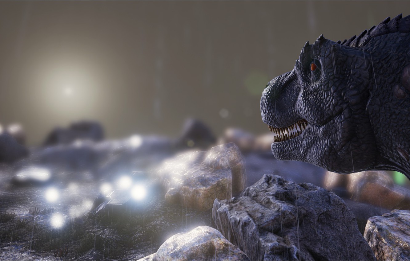 Photo Wallpaper Game, Rain, T-rex, Ark Survival Evolved - Ark Survival  Evolved Обои - 1332x850 Wallpaper - teahub.io