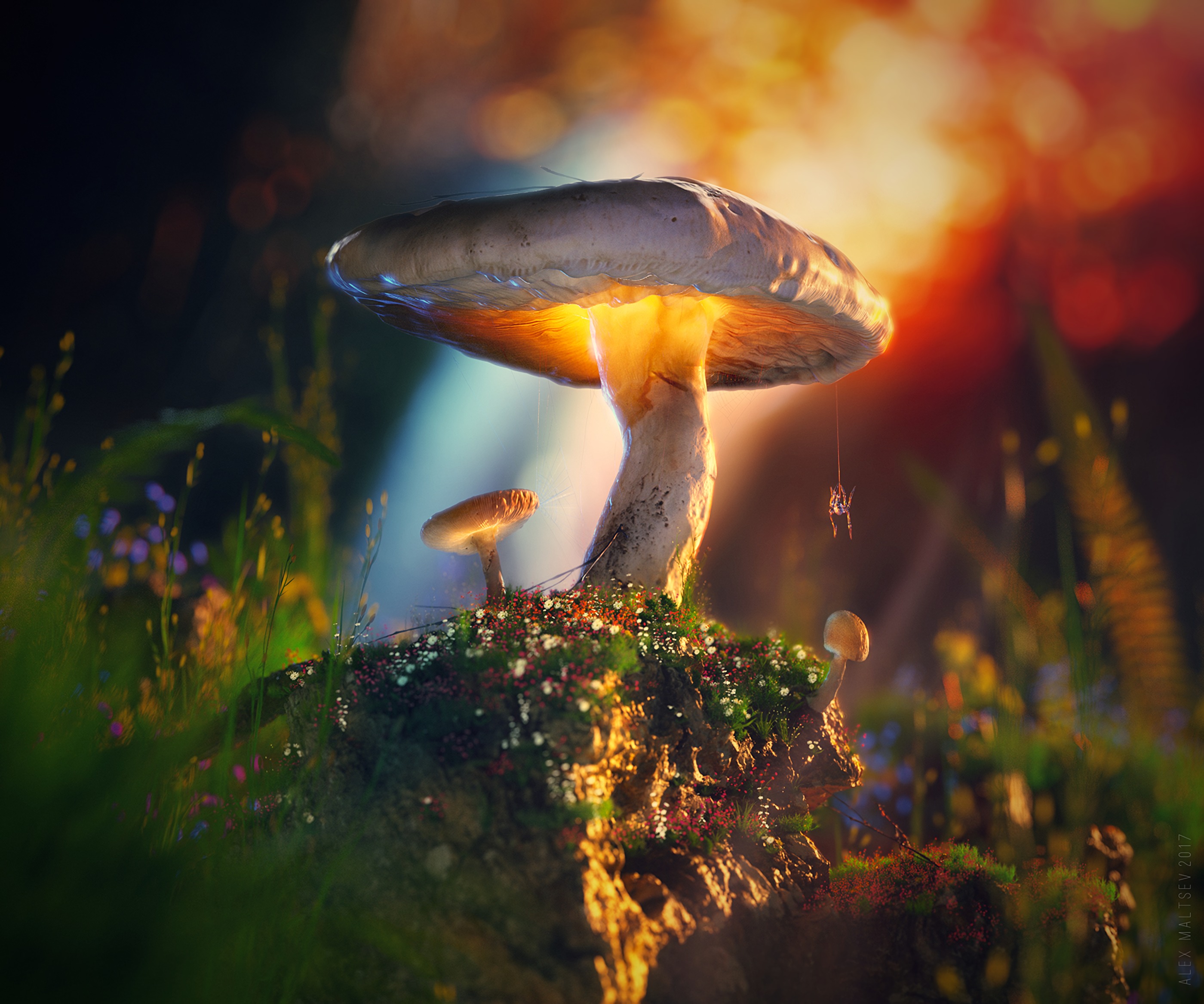Wallpaper Mushrooms, Spider, Macro, Glow, 3d - C4d Megascans - HD Wallpaper 