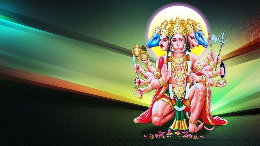 Panchmukhi Hanuman With Lovely Colorful Background - Hanumanji Wallpaper For Desktop - HD Wallpaper 