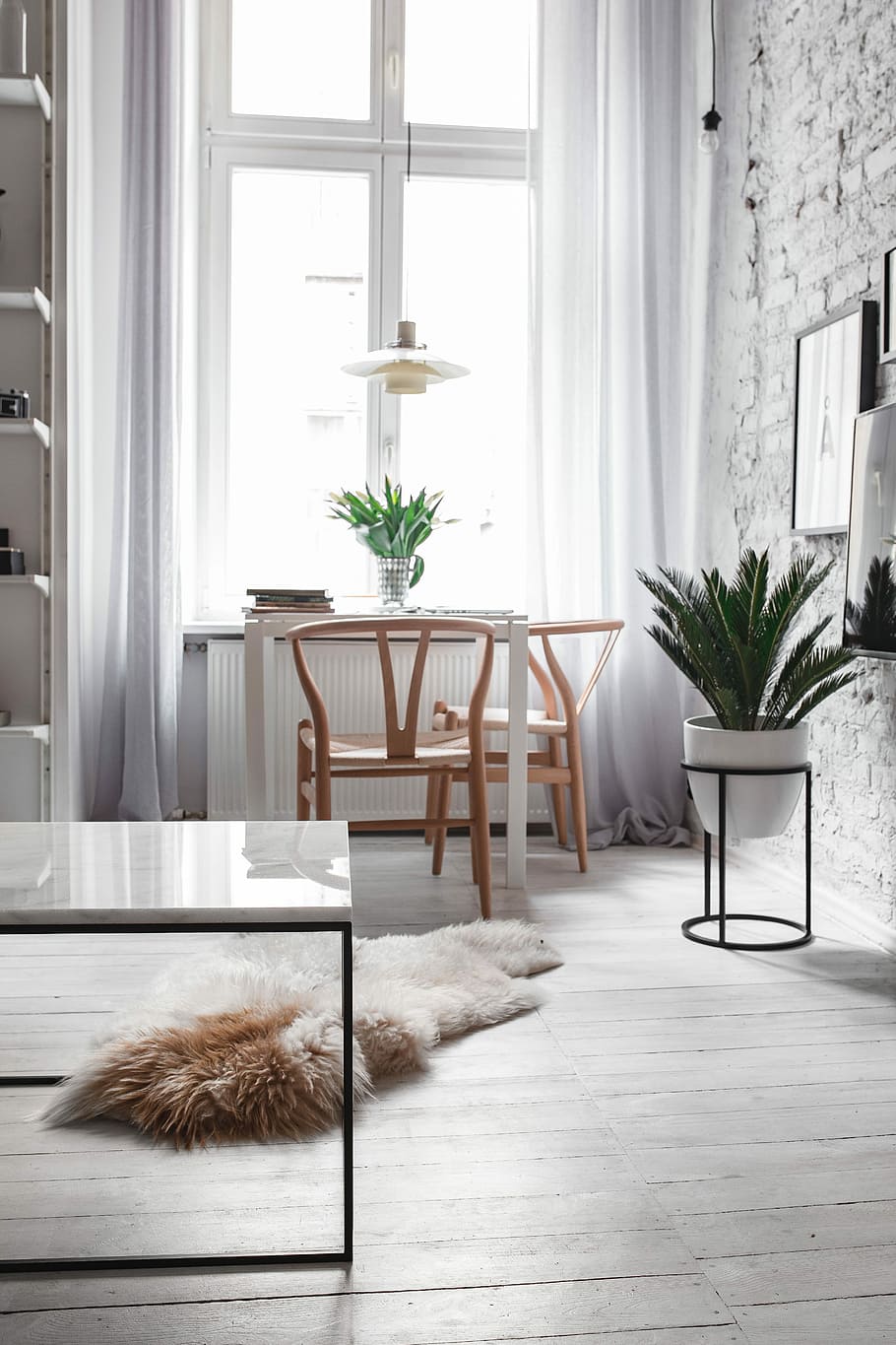Living Room With Scandi Interior Design, Un Common - Scandinavia Living Room With Marble Floor - HD Wallpaper 