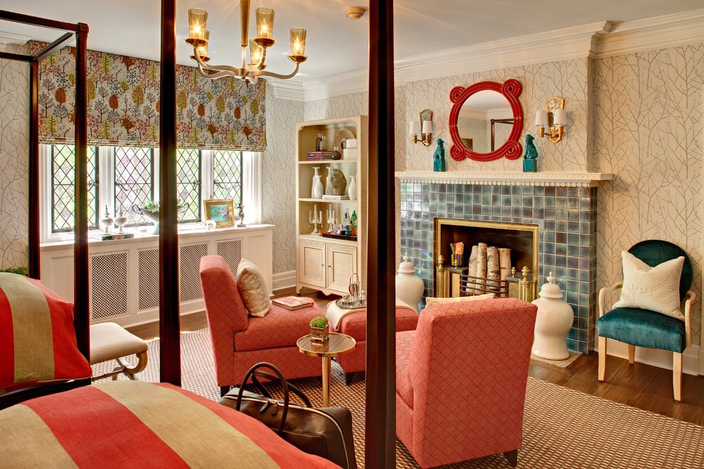 Pierre Frey Wallpaper Bedroom Eclectic With Ginger - Living Room - HD Wallpaper 