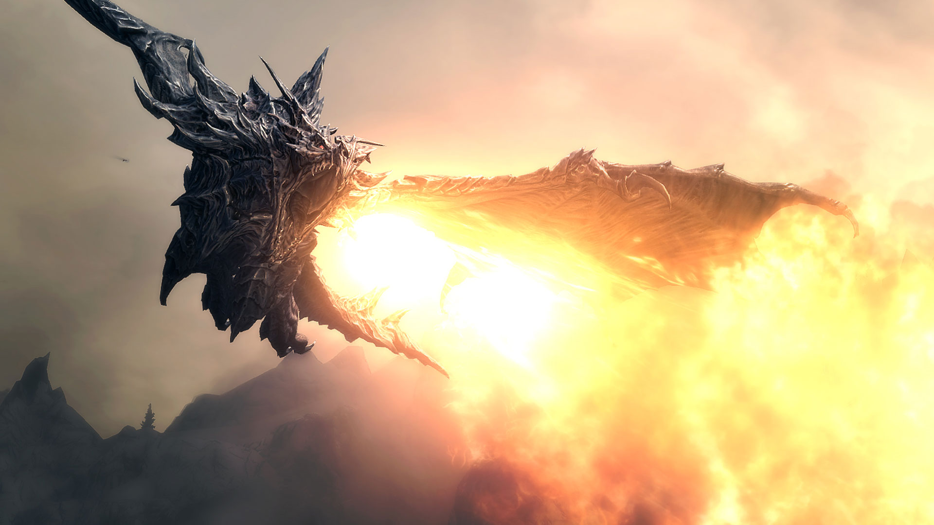 Skyrim Dragon Breathing Fire - HD Wallpaper 