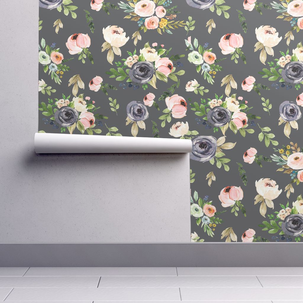 Grey Floral Wallpaper - Wall - HD Wallpaper 