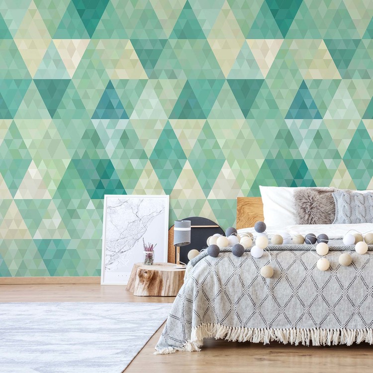 Green Modern Geometric Pattern Wallpaper Mural - Tapete Atlas - HD Wallpaper 