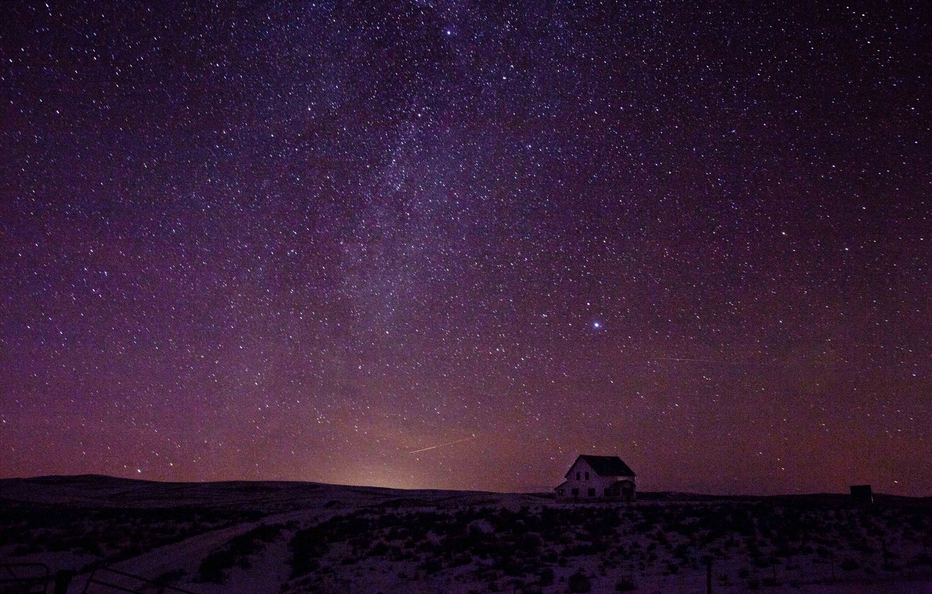 Photo Wallpaper House, Sky, Night, Winter, Snow, Stars, - Farm Night - HD Wallpaper 