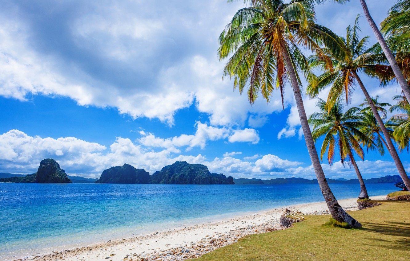 Photo Wallpaper Sea, Beach, Clouds, Tropics, Palm Trees, - Tropical Beach Philippines - HD Wallpaper 