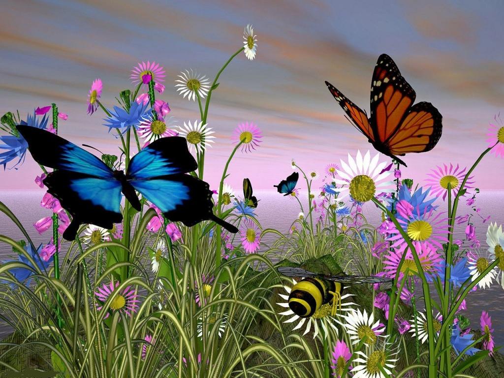 Butterflies In A Meadow - HD Wallpaper 