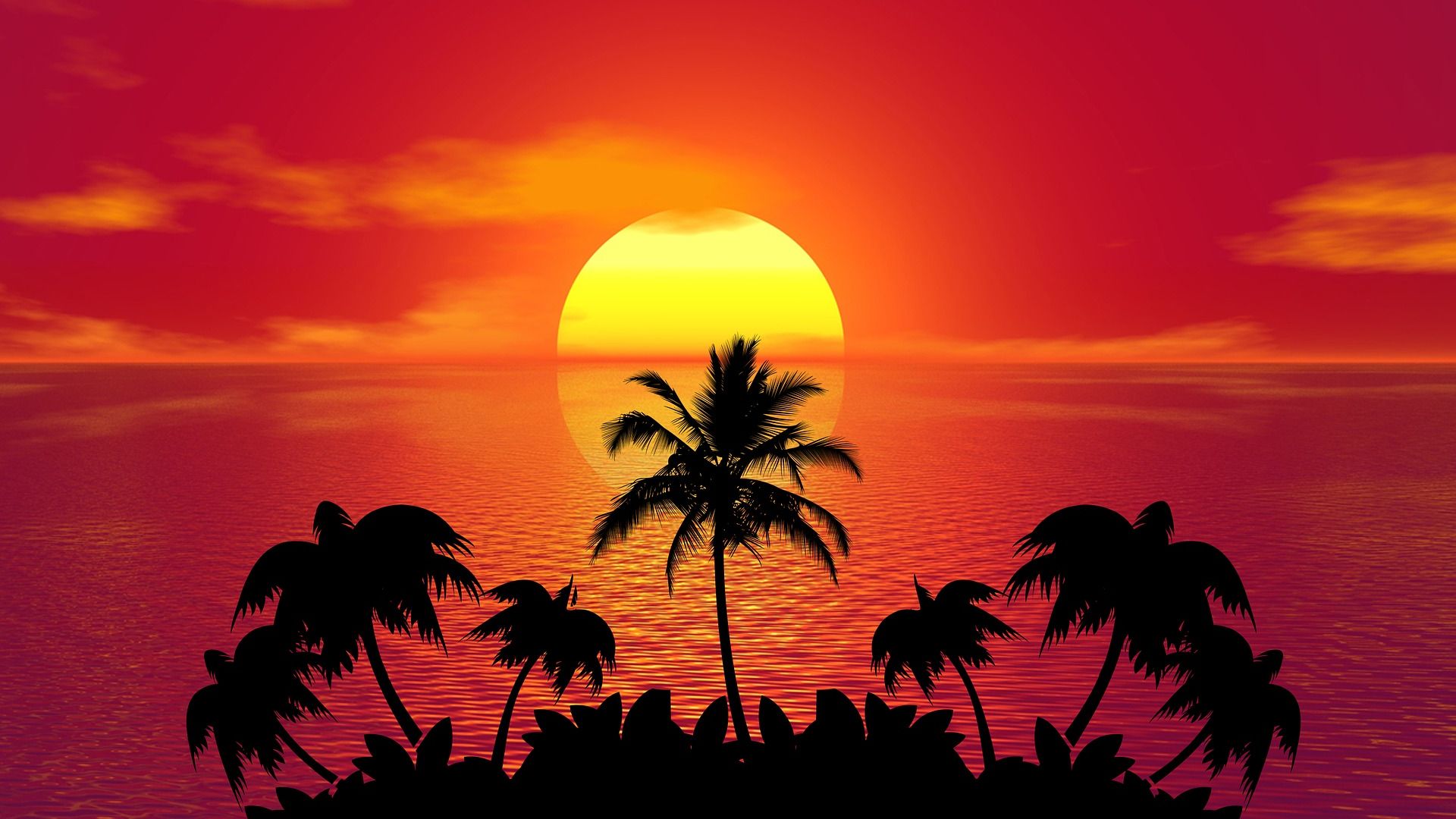 Summer Beach Sunset Art Wallpaper - Sunset Summer - HD Wallpaper 