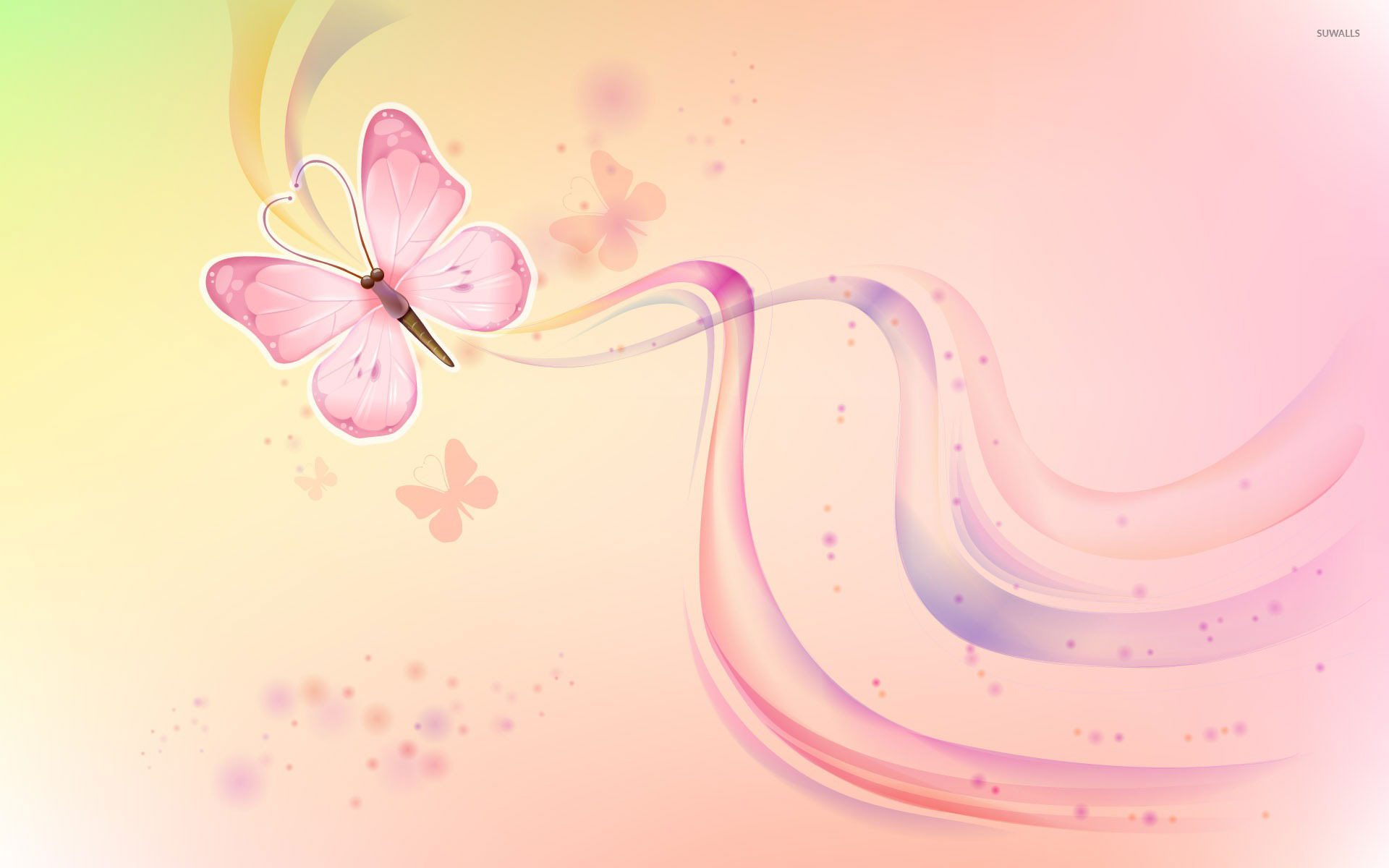 Light Pink Background With Butterflies - HD Wallpaper 