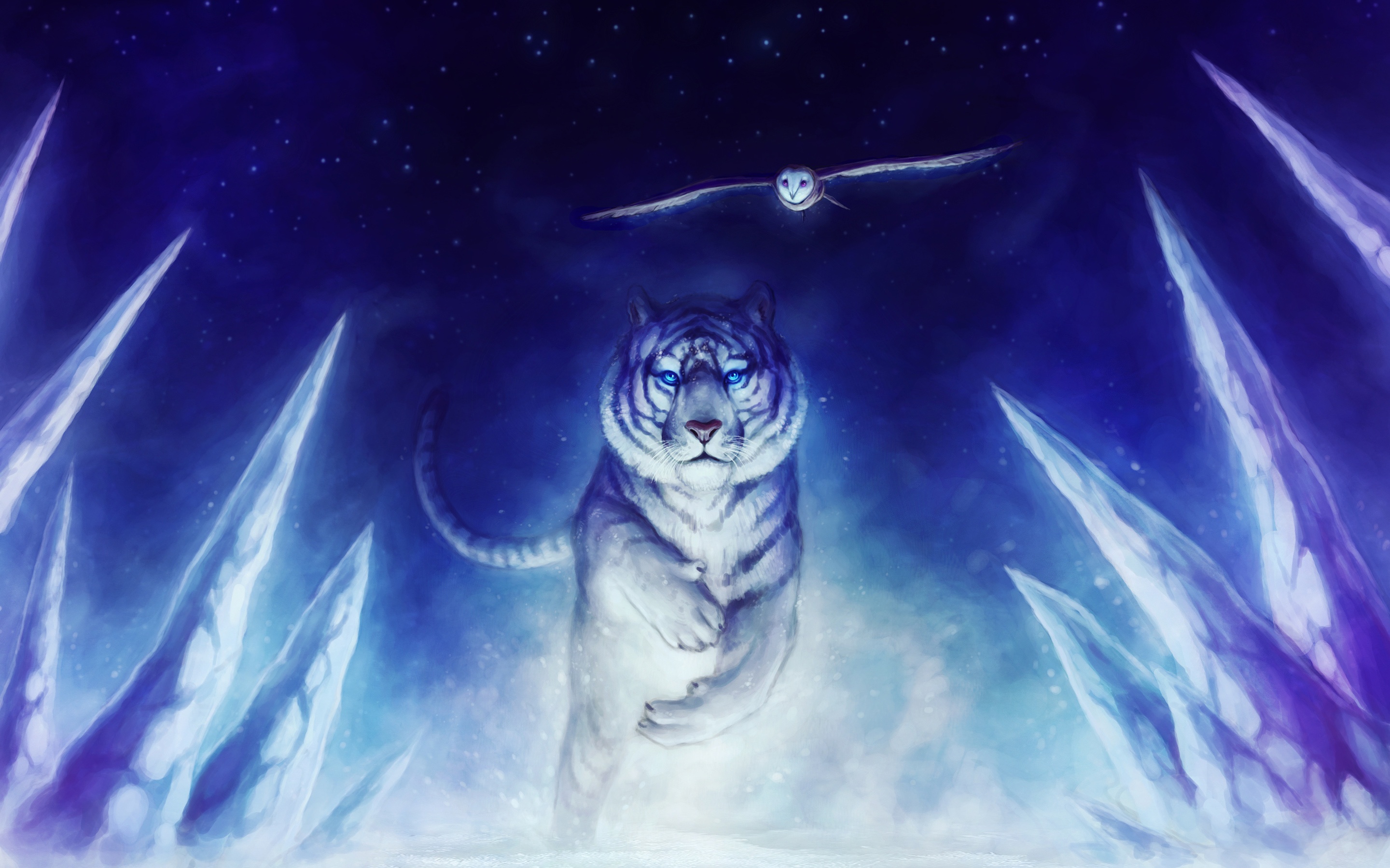 White Tiger Owl Art - Cool White Tiger Backgrounds - HD Wallpaper 