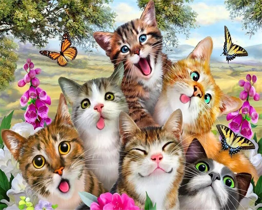 Flowers And Cats Painting - HD Wallpaper 