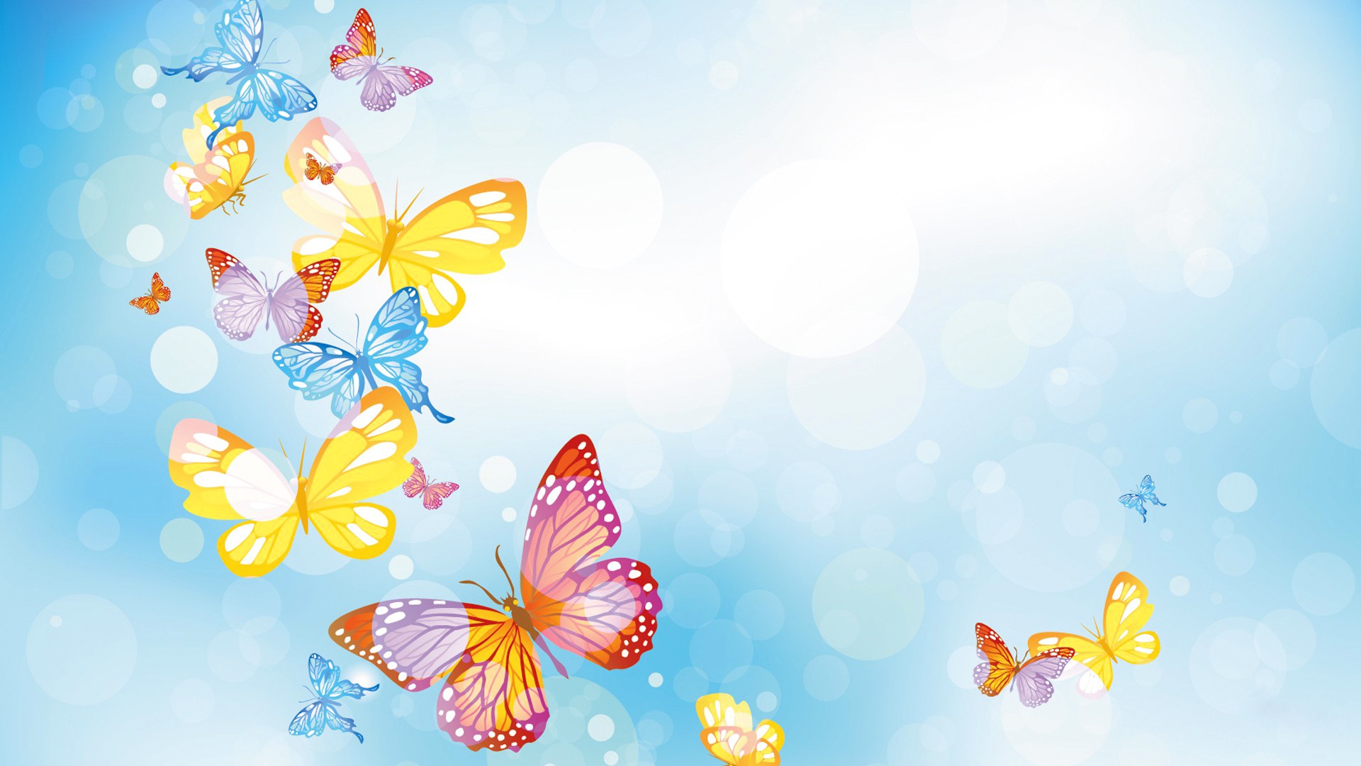 Wallpaper Colorful Butterflies, Circles, Blue Background - Background Images With Butterflies - HD Wallpaper 