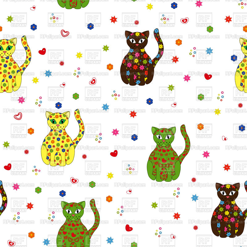 Multicolor Stylized Cartoon Cats - Cats Clipart - HD Wallpaper 