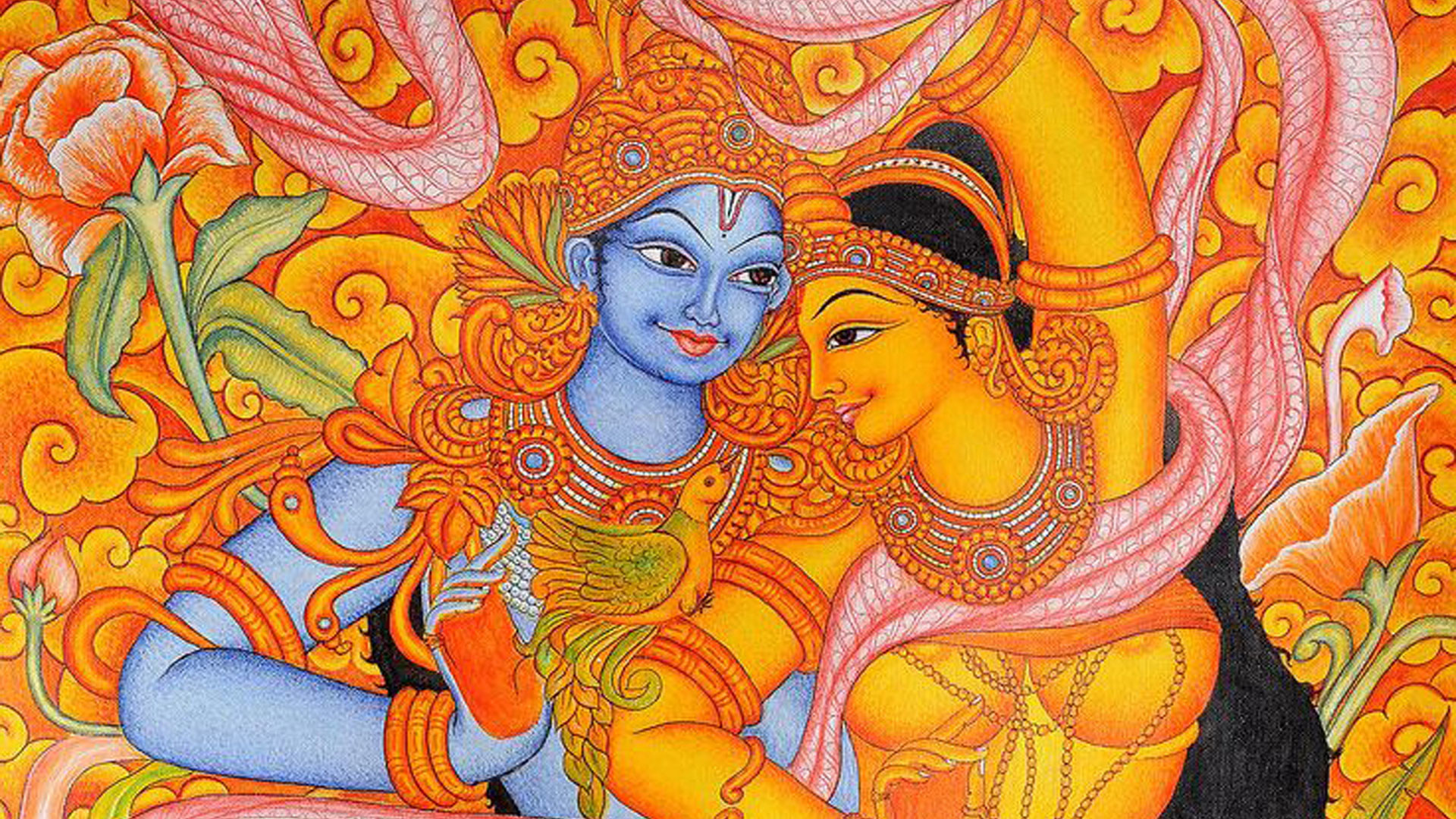 Mural Painting Wallpaper Hd Pics Photos Stunning Attractive - Lord Krishna And Radha Mural Paintings - HD Wallpaper 