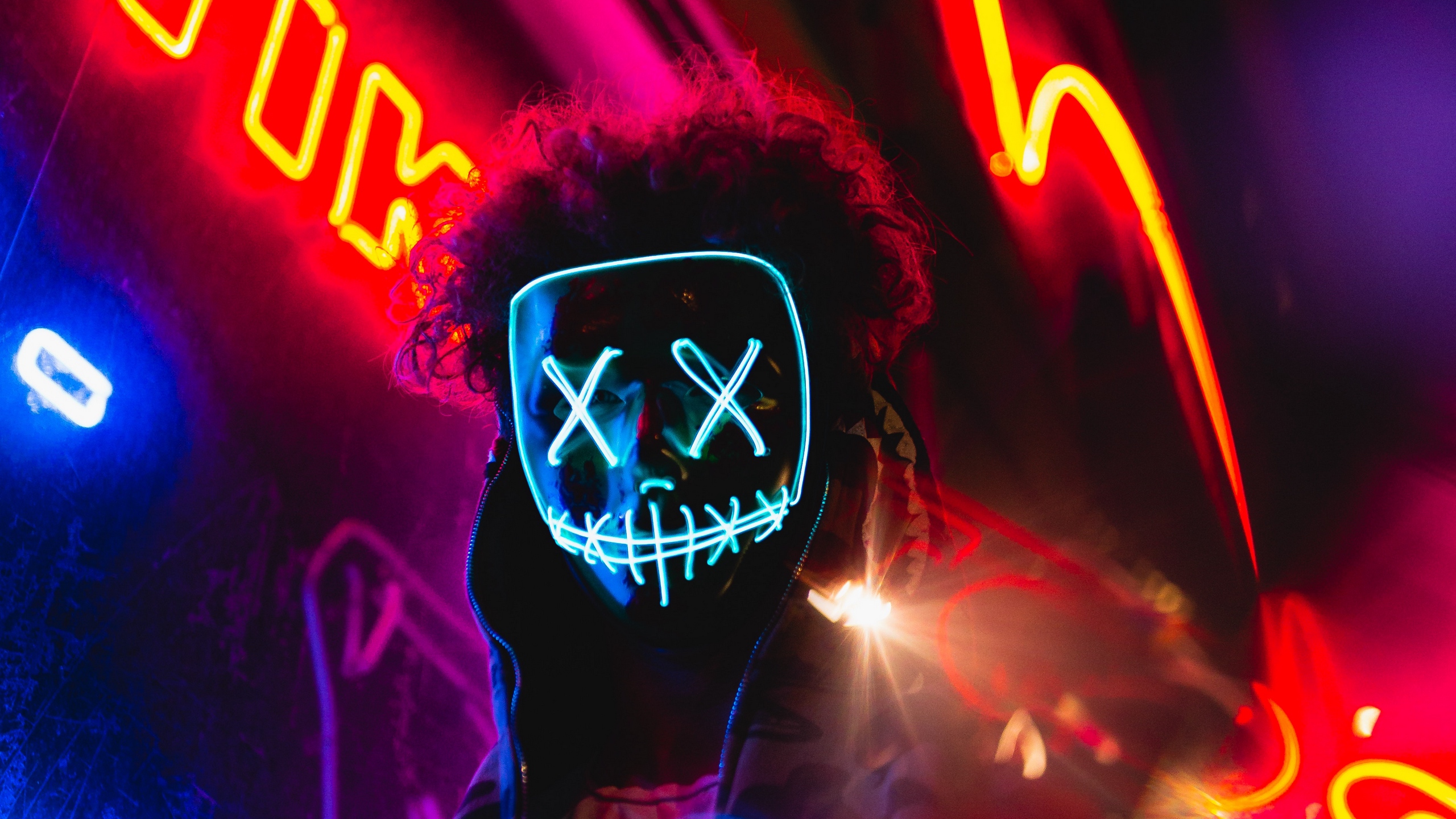 Wallpaper Mask, Neon, Anonymous, Light, Man - Neon Mask - HD Wallpaper 