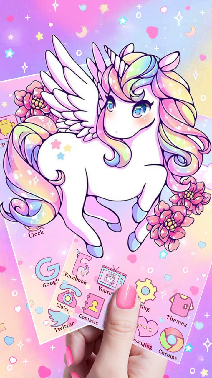 Cartoon Rainbow Kawaii Unicorn - HD Wallpaper 