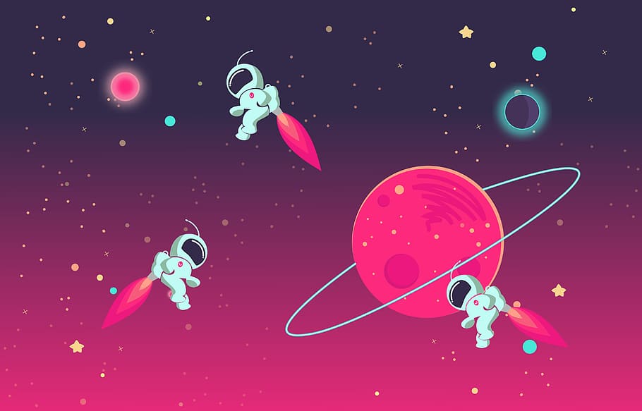 Cartoon Astronauts Playing With Each Other In Outer - Animated Outer Space Background - HD Wallpaper 