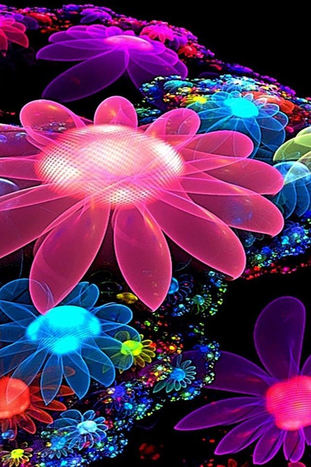3d Neon Flowers Wallpaper Iphone Resolution - Colorful Background Flower  Design - 640x960 Wallpaper 