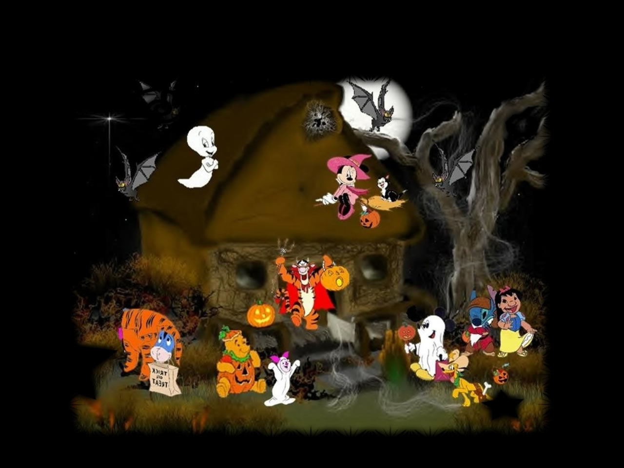Cartoon Halloween Wallpaper - Disney Halloween Desktop Theme - HD Wallpaper 
